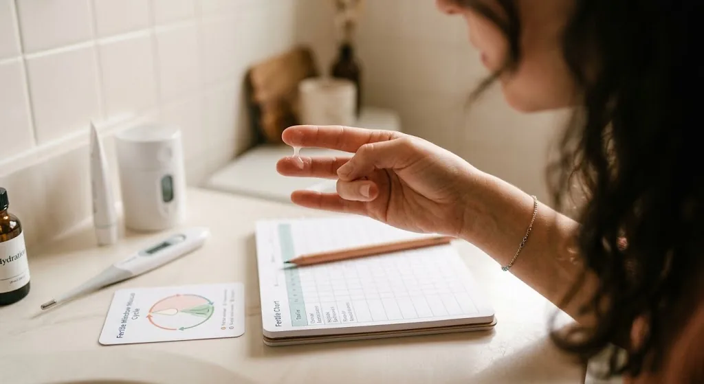 Checking cervical mucus consistency to spot the start of the fertile window
