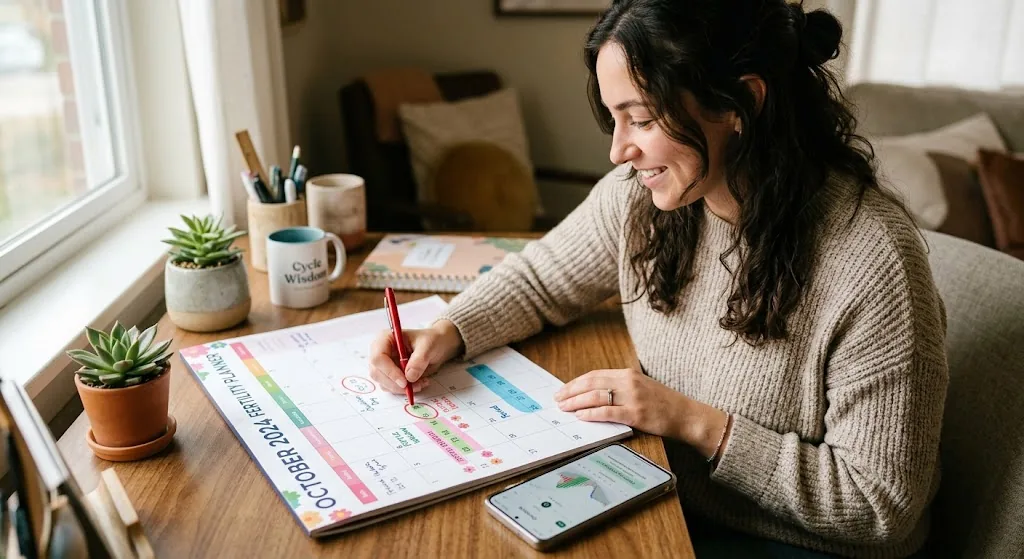 How to track fertile window days by marking period dates on a monthly calendar