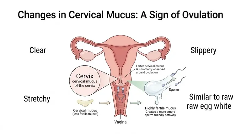 Clear stretchy egg-white cervical mucus around ovulation