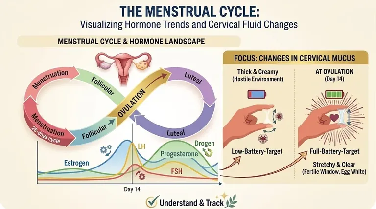 Signs of ovulation illustrated across the menstrual cycle