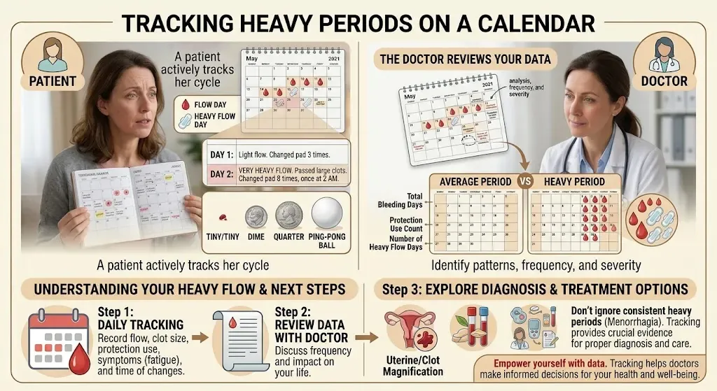 Tracking a heavy period on a calendar to share with a doctor