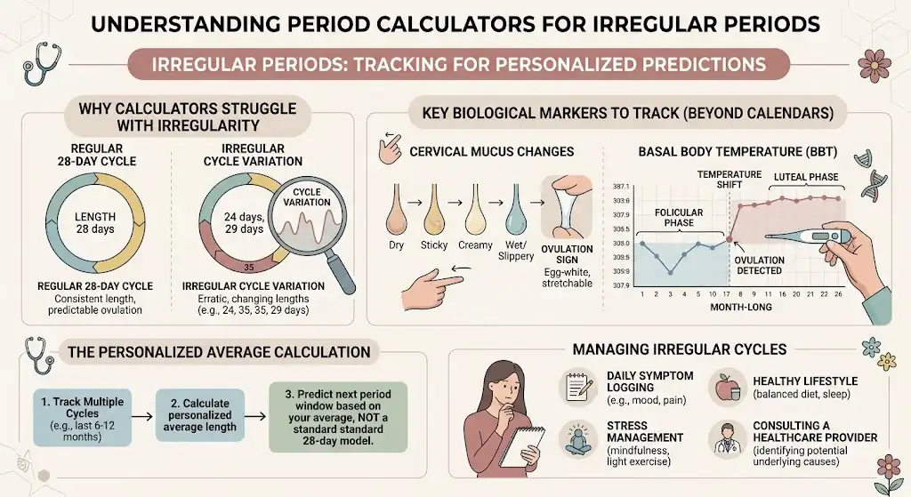 Period calculator for irregular periods: why calculators struggle, key biological markers, and personalized average calculation